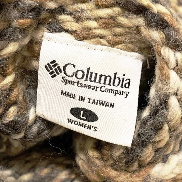 Columbia Women's Size Large Vintage Sweater Tan Chunky Knit Wool Mock Turtleneck - Picture 5 of 8
